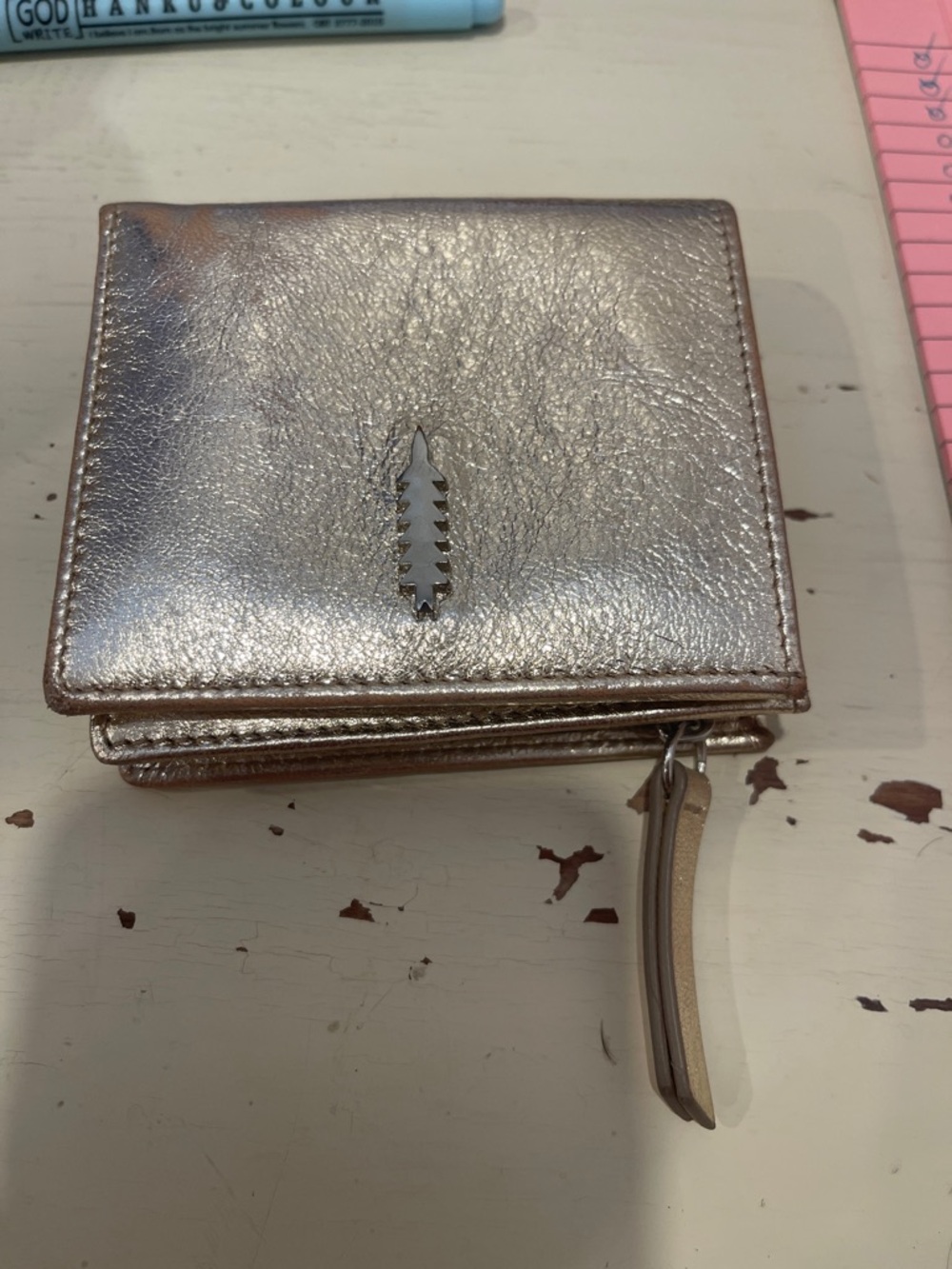 Metallic Leather Mini Wallet THACKER New York PREOWNED